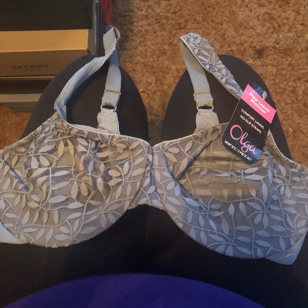Olga Gray Lace Embellished Bra Sz 38D